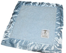 4S WOW LN LITTLE GIRAFFE Blue Plush Chenille Satin Security Lovey Baby Blanket