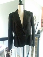 Ann Taylor Loft Womens Blazer 12 Black Grey Pinstripe Button Front Lined NWOT