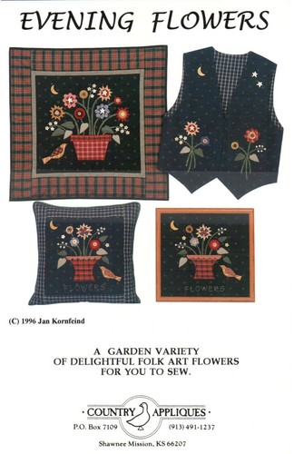 Evening Flowers Wall Quilt Pattern Pillow, Vest & Wall Hanging Flowers In Pot - Picture 2 of 2