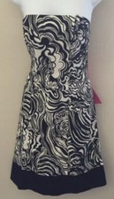 Nine West Strapless Dress Size 4 Black & White With Pink Bow