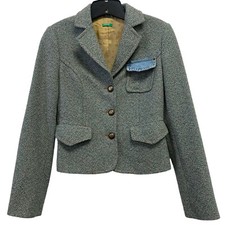 United Colors of Benetton Tweed Blazer Blue Green Denim Professor Patches Sz 40