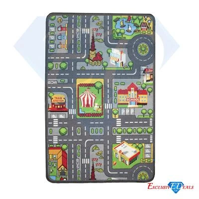 Children's Anti Slip Kids City Town Map Play Mat Interactive Nursery Floor Rug