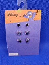 Disney Lilo Stitch Black Stone and Blue Stitch Design 3pc Earring Set
