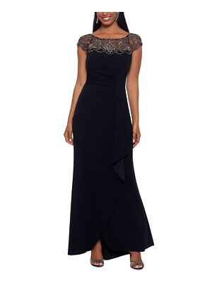 Xscape Womens Embellished Illusion Evening Dress Black 8 Xscape Womens Embellished Illusion Evening Dress Black 8
