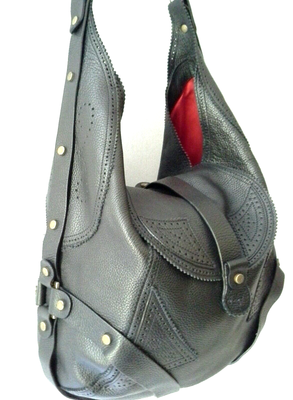 Gaetano Navarra Boho Perforated Hobo Bag Made in Italy Black 