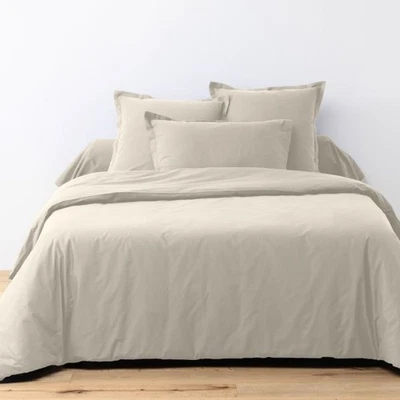 Housse de couette 220x240 cm + 2 taies d'oreiller 63x63 cm Coton 57 fils Ivoire - Photo 1/3
