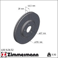 2X Zimmermann 400.1436.52 Bremsscheibe FüR Mercedes Benz E Klasse CLK C W202