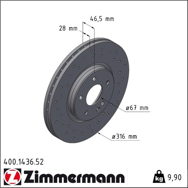 2X Zimmermann 400.1436.52 Bremsscheibe FüR Mercedes Benz E Klasse CLK C W202-image