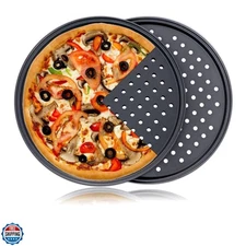 Pizza Pan With Holes, 2 Pack Carbon Steel Perforated Non-Stick Tray Tool Cris...