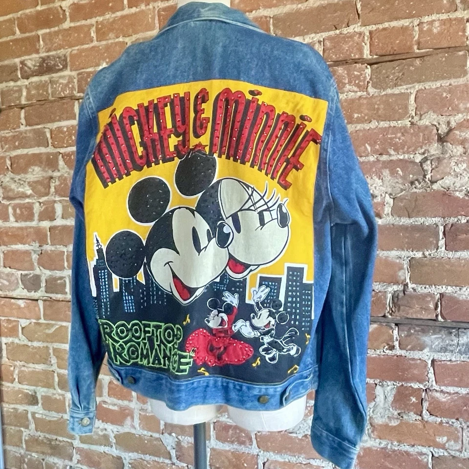 Винтажная романтическая джинсовая куртка на крыше 90-х Disney Mickey & Minnie XL - Изображение 4 из 4