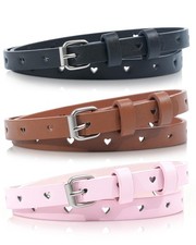 Belt for Girls,3Pcs Durable PU Leather Belt Metal Buckle Heart Circle Hole Yo...