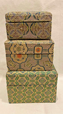 set tre scatole portagioie in seta cinesi vintage anni '90 toni del verde