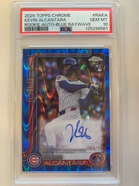 Kevin Alcantara PSA 10 Rookie Auto Blue /150 Raywave 2025 Topps Chrome Cubs RC