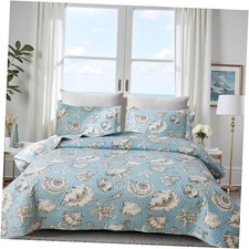 Coastal Quilt Set Size Ocean Themed Bedding Summer Beach King White Conch