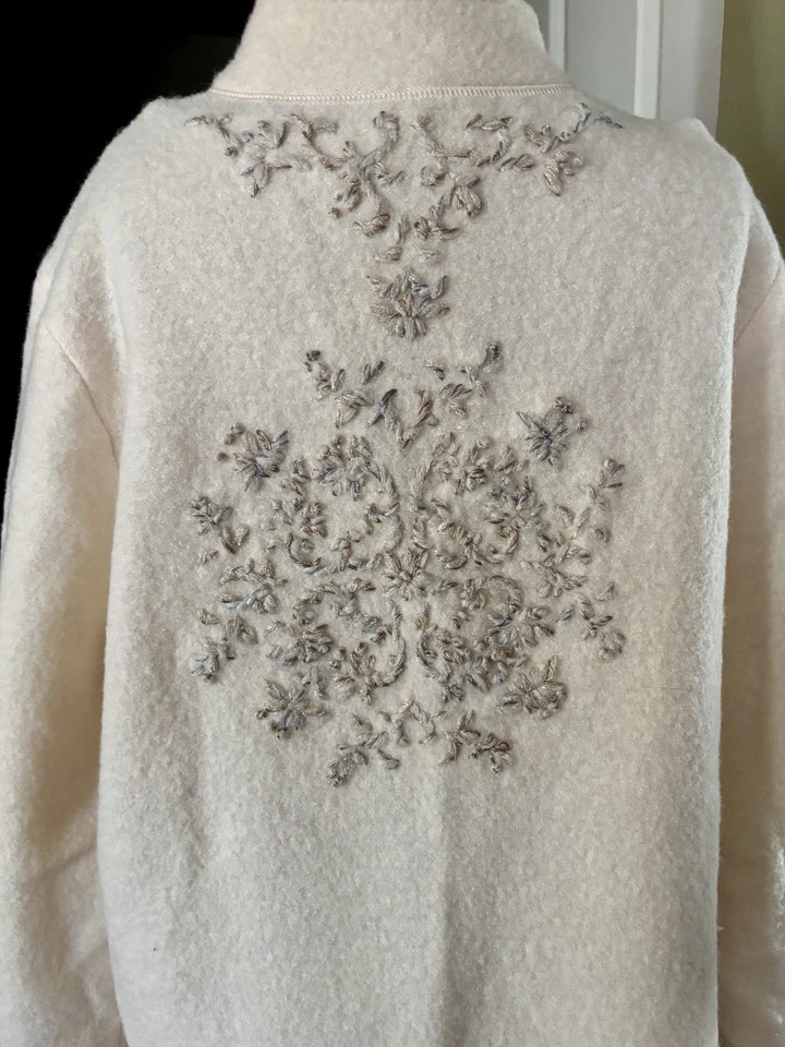 Chaqueta Suéter Coldwater Creek Crema Lana Bordada Victoriano De Colección Grande Foto 3 de 4