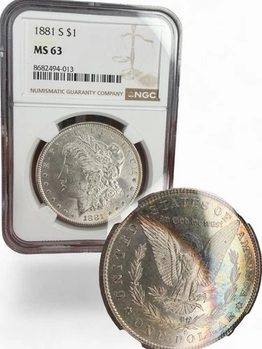 🌈SUPER TONED🌈 1881-S MORGAN SILVER DOLLAR MS63 NGC GRADED MONSTER RAINBOW