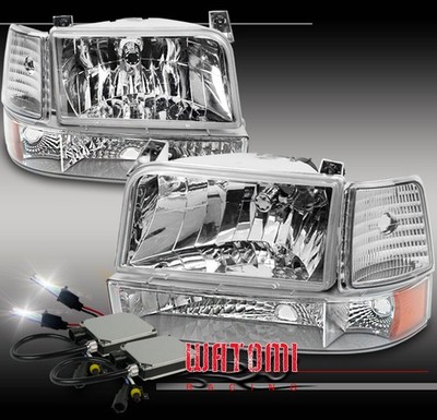 92-96 BRONCO F150 F250 F350 CHROME CRYSTAL HEAD LIGHT+BUMPER+CORNER+10K HID LAMP
