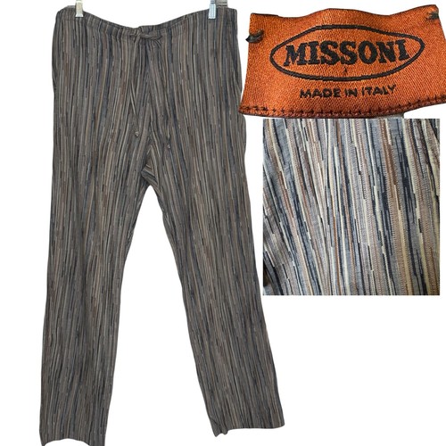 Missoni Made in Italy Earth Tone Vertical Abstract Striped Straight Leg Trousers
