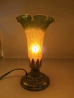 Vintage Art Nouveau Lily Tulip Lamp Amber Orange Mottled Glass Fluted 8" Accent