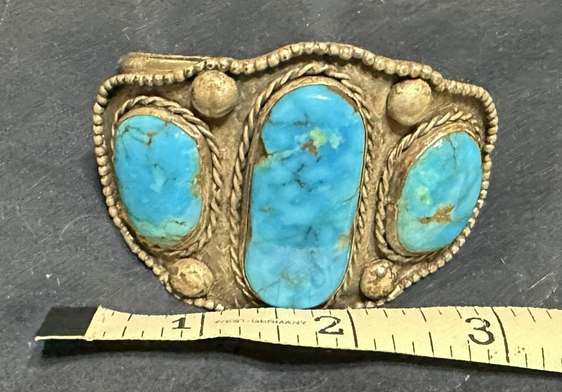 LARGE 3 STONE TURQUOISE CUFF BRACELET 105 grams 