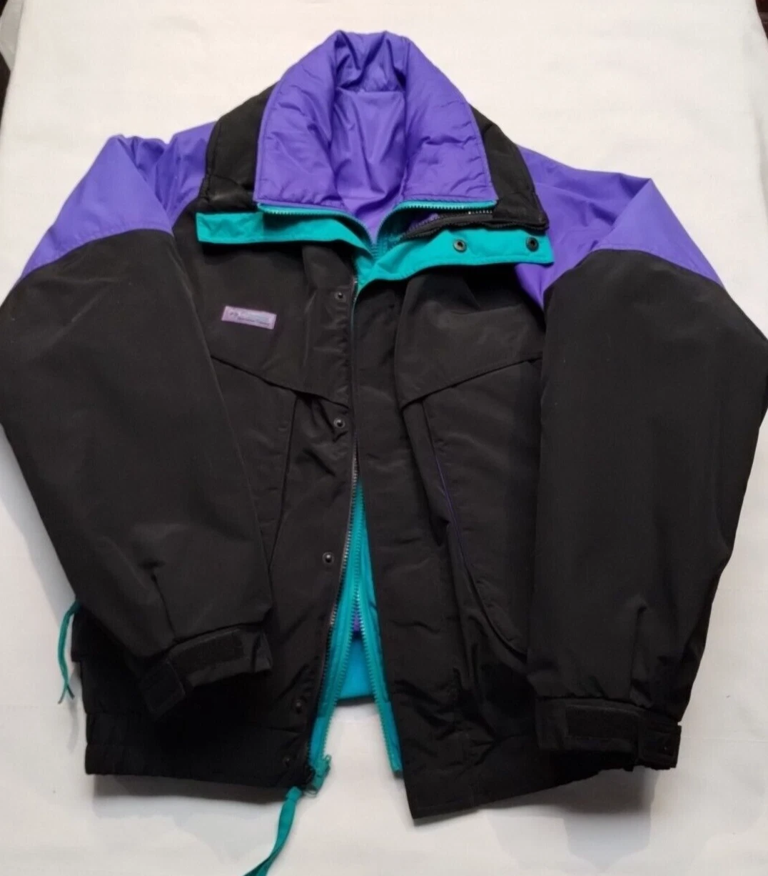 Columbia Mens Size Medium Double Lined Black Teal Coat Removable Liner Avalanche