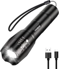 USB Rechargeable Flashlights, 8381 High Lumens Lights, Recharge 5.1 in, Black 