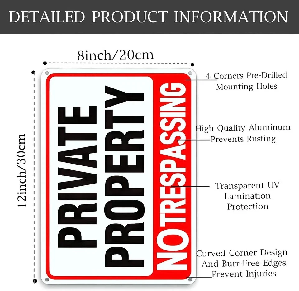 Paquete de 4 letreros grandes sin intrusión propiedad privada, aluminio libre de óxido de 8X12 pulgadas Foto 3 de 4