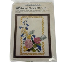 Columbia Minerva Vintage Crewel Picture Kit Framed Floral 8"x10" Embroidery 7143