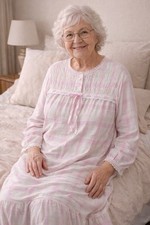 Flannel Vintage Midi White Pink Plaid Nightgown Cottage Cozy Grandma
