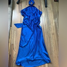 NWT nasty gal knot halter neck satin midi dress cobalt blue 6
