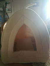 Tan Cat Pet Igloo Cave Enclosed Covered Tent House Removable Cushion Bed