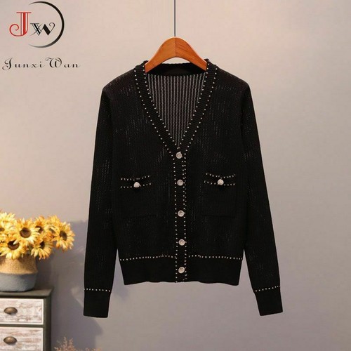 Women's Autumn Long Sleeves Cardigan Sweaters Outerwear V-Neck Chic Knitted Tops - Picture 4 of 14