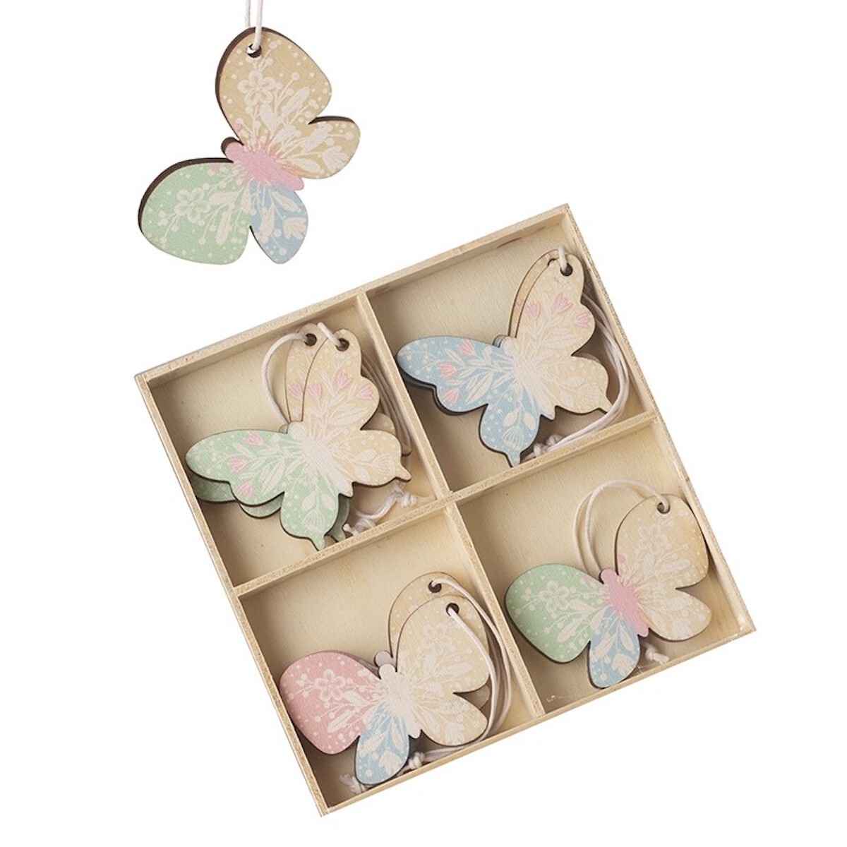 Heaven Sends Set of 8 Hanging Wooden Pastel Butterfly Rustic Easter Decorations