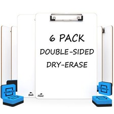 Dry Erase Clipboards Pack of 6 Durable Double-Sided 9"x12" White Clipboard wi...