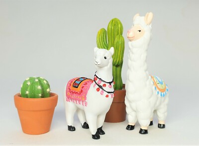 Deko Figur Lama Alpaka stehend 2 Sorten weiß  Geschenk Tischdeko Tortenfigur 