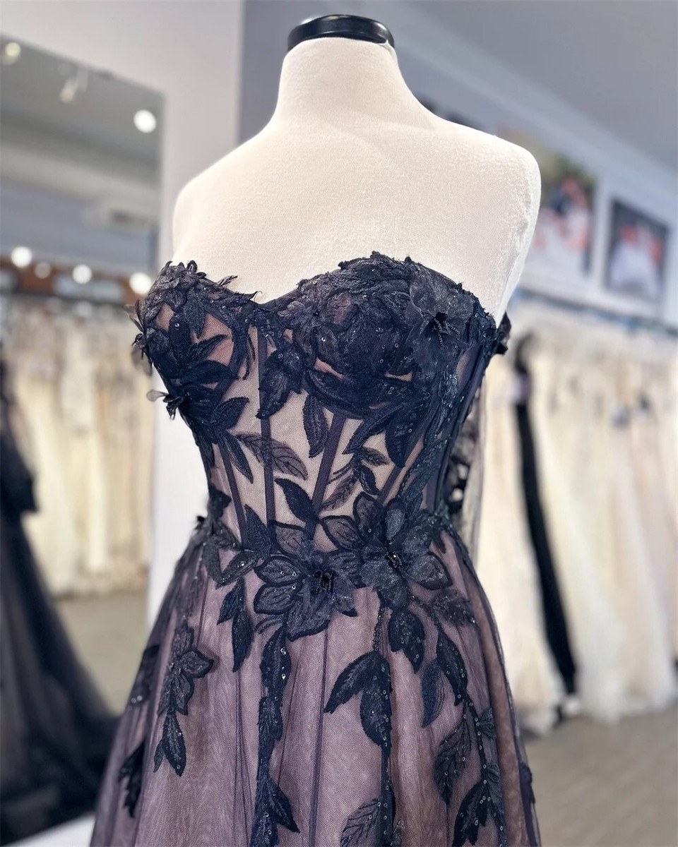 wedding dresses black and pink Elegant Long Black A-line V-neck Long Sleeves Wedding Dresses With Lace main image 0
