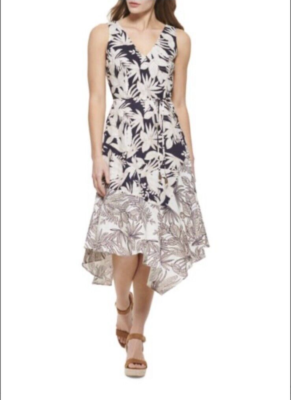 Vince Camuto Sleeveless Midi Dress Size 18W Flowy Leaves Print Linen Blend  | eBay