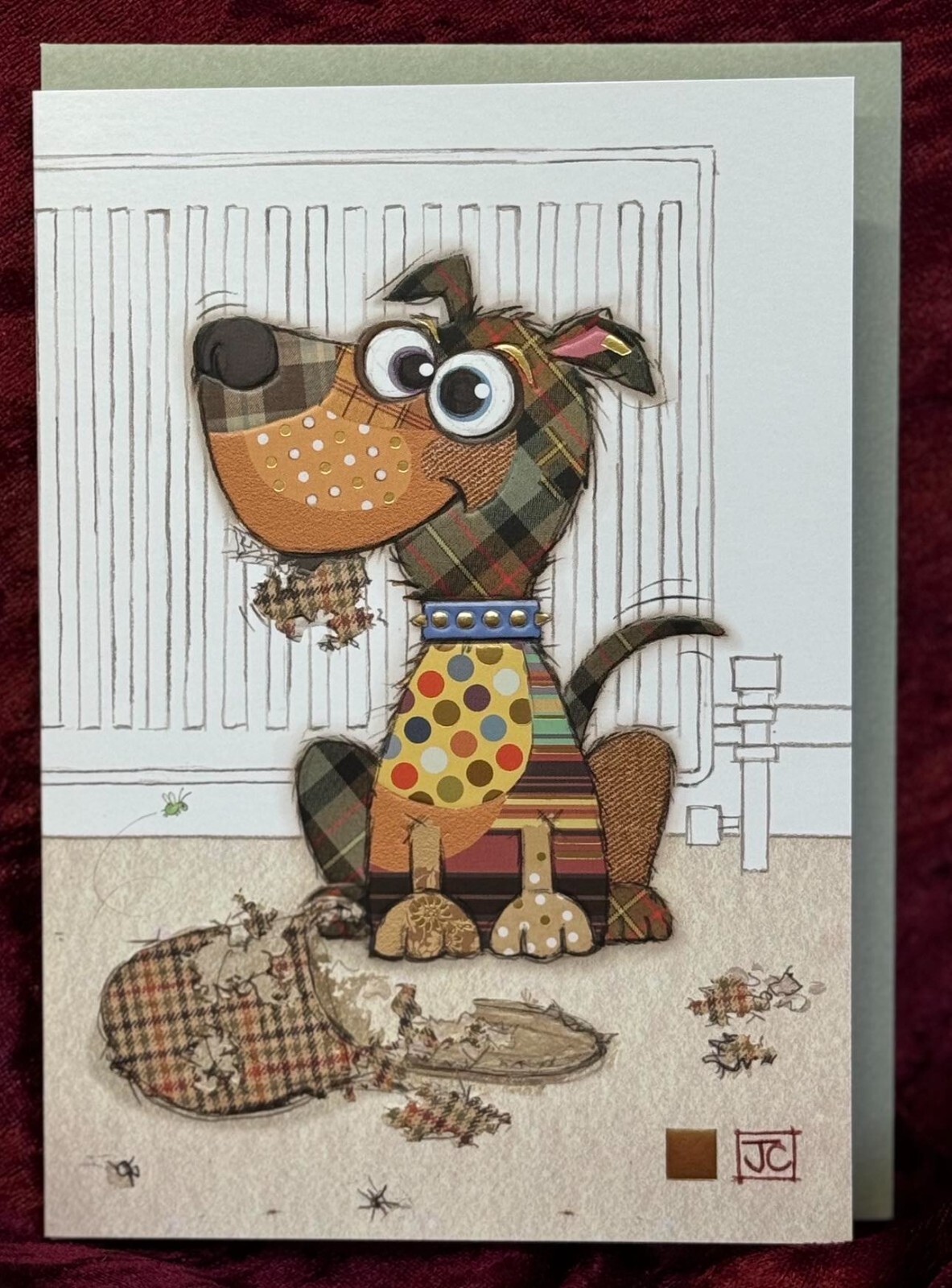 Puppy Patches Dog- Kooks Gold Foil Embossed Blank Card by Bug Art Birthday