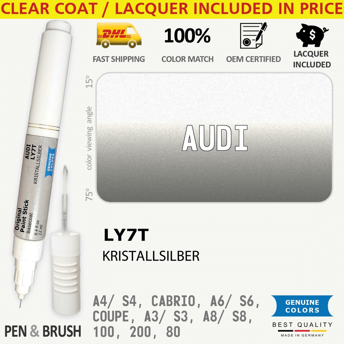 18 Ml [916,11€/Liter] Original Lackstift Set VW Audi Manhattangrau-metallic LX7L