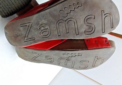 Zamsh Red Leather Two Strap Platform Slip On Footbed Sandals Women Shoes 7.5M 38 - Picture 5 of 8