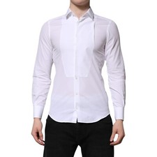 DOLCE & GABBANA Shirt White Cotton GOLD Long Sleeves Men Dress 38/US15/XS 330usd