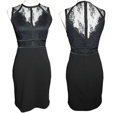 Floral Lace Illusion Bodycon Dress EUC 2 Express Black Sheer Sleeveless Tight