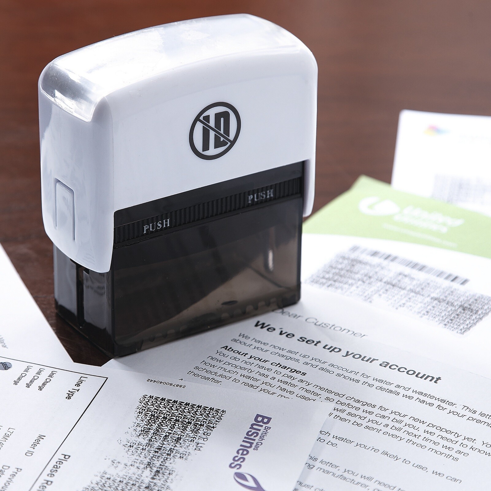 ID Protector Stamp Builtin Black Ink Pad Identity Data Theft Fraud