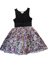 Pippa  Julie girls black lace bodice party dress w/ rose print  rhinestones 6