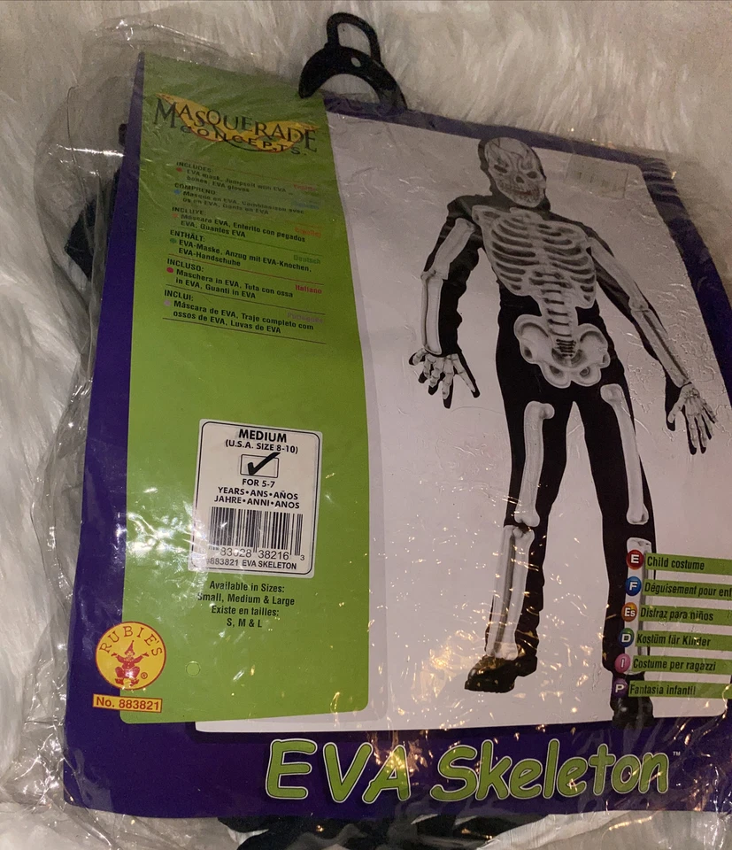 Disfraces de Rubíes EVA Clásico Esqueleto Mono Disfraz para Niño MED 8-10 NUEVO Foto 3 de 4