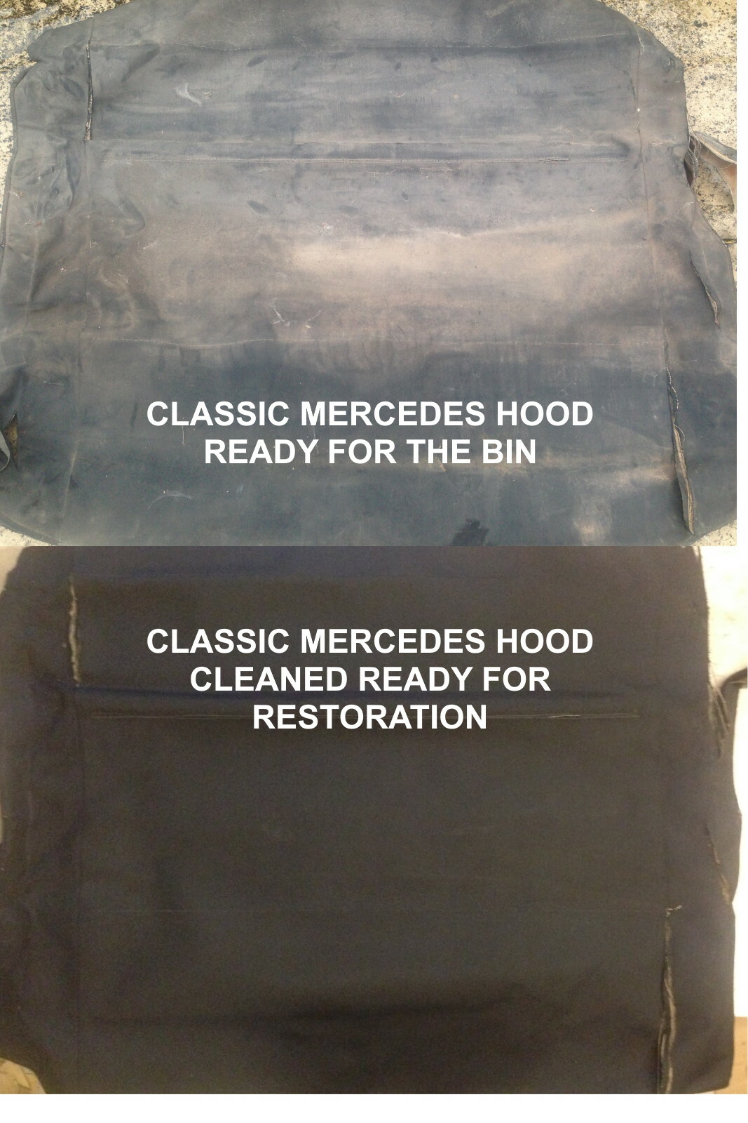 MERCEDES CONVERTIBLE CAR MOHAIR FABRIC ROOF CLEANER STAINS, MOULD