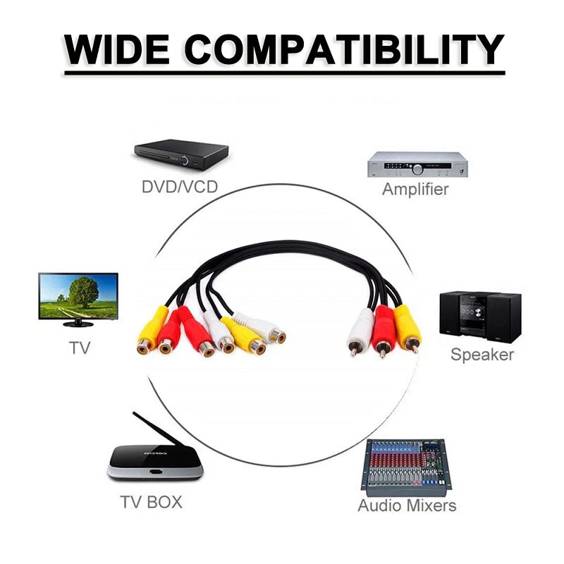3RCA Male to Dual Female Splitter Cable Audio Video AV TV DVD Adapter 1.5M 25CM - Image 2 of 4