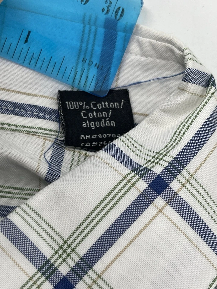 Vince Camuto Button Up Short Sleeve Shirt Mens Size Medium White Blue Plaid - Image 4 of 4