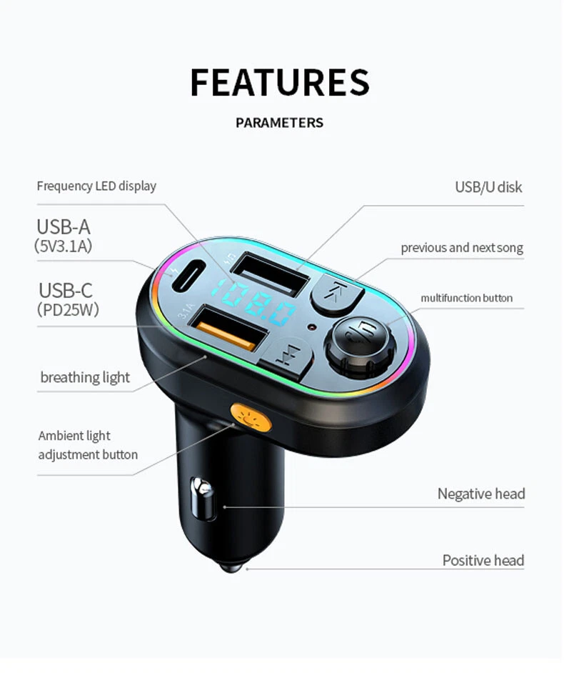 Receptor Transmisor FM Inalámbrico Bluetooth Reproductor de MP3 Adaptador Coche Manos Libres Kit⇤ Foto 3 de 4