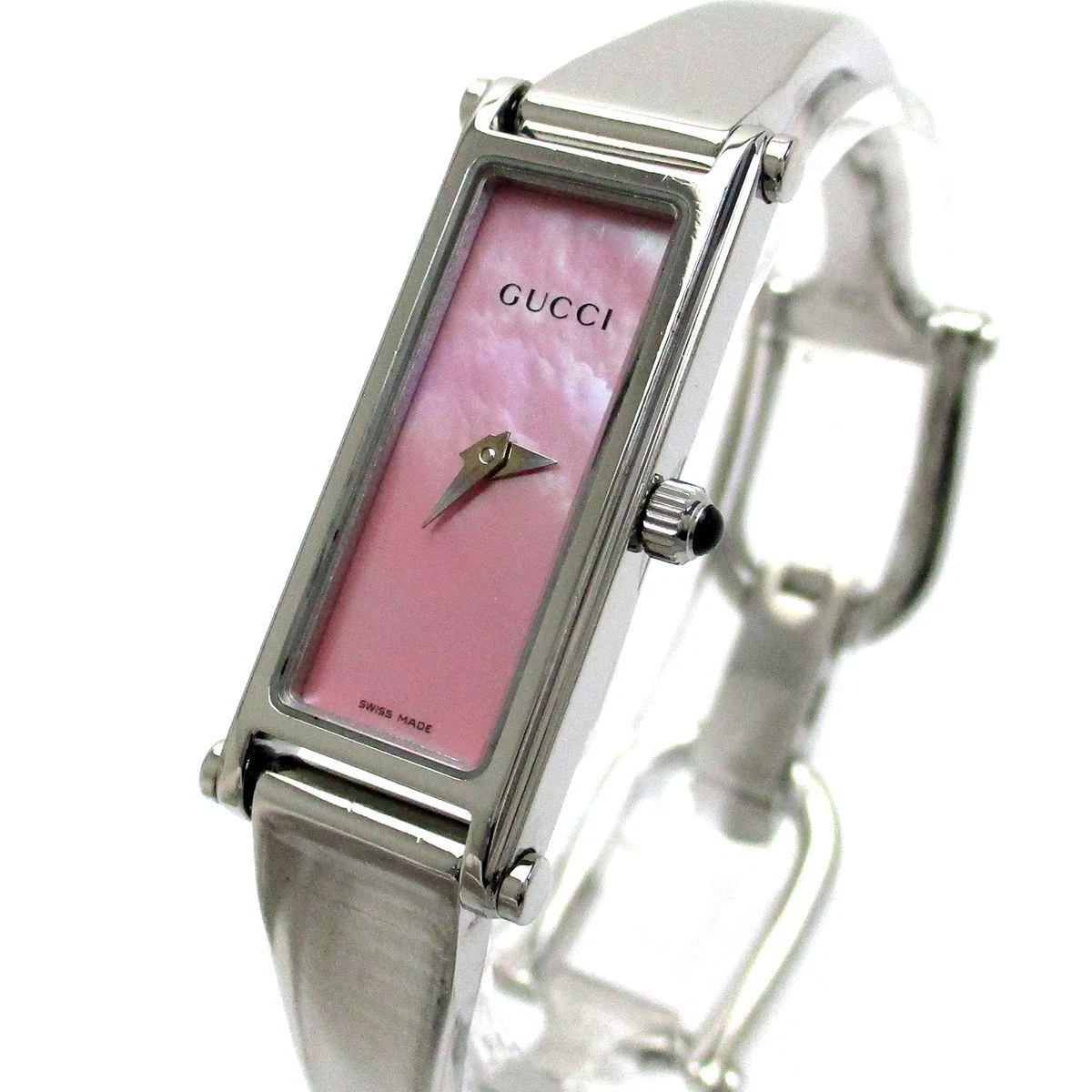 GUCCI 1500 Conchiglia Quadrante Rosa Argento Bracciale Quadrato Orologio Donna Vintage